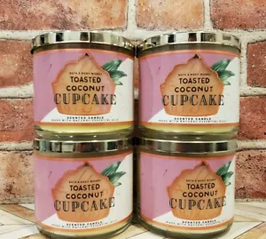 TOASTED COCONUT CUPCAKE 3 Wick Candle x4 Bath & Body Works White Barn - Picture 1 of 4