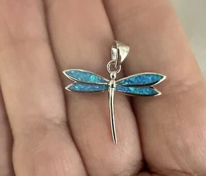 925 Silber Libelle Anhänger mit blauem Opal Zusatz optional 18" Seil Kette - Bild 1 von 22