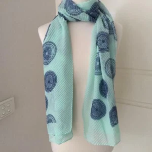 SCARF SOFT FEEL LIGHT GREEN / PINK / BEIGE/ & NAVY BLUE 30 % COTTON 70 % VISCOSE - Picture 1 of 9