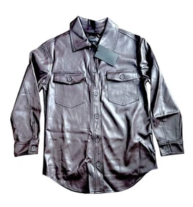 Halogen Women Brown Faux Leather Button-Up Shirt Jacket With Pockets S NWT - Picture 1 of 7