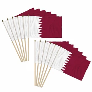 Paquete de 12 banderas de palo de campo portátiles Qatar 12x18 pulgadas - Imagen 1 de 2