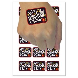 Let's Rock Roll Music Skull Hand Sign Temporary Tattoo Water Resistant Set - Picture 1 of 7