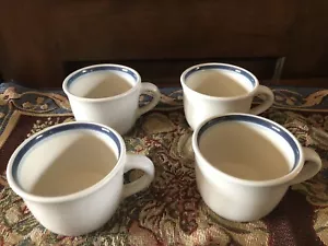 Pfaltzgraff 4 Cup Mug Dark and Light Blue Bands At Edge One Cup Has Crazing - Picture 1 of 3