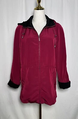 Jones New York Women’s Rain Jacket Coat Windbreaker Small Hood Burgundy Pockets - Image 1 of 4