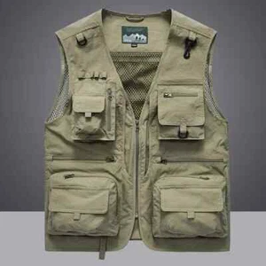 2025 Nuevo Chaleco Hombre Exterior Multi-Bolsillo Color Sólido Director de Pesca Reportero - Imagen 1 de 30