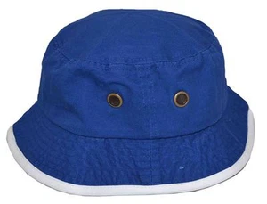 Newhattan Cappello Uomo 100% Cotone Secchiello Blu Reale Bianco - Foto 1 di 2