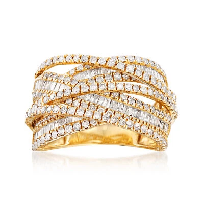 2,00 ct. t.w. Anillo de carretera redondo y baguette de diamantes en oro amarillo de 14 k Foto 1 de 4