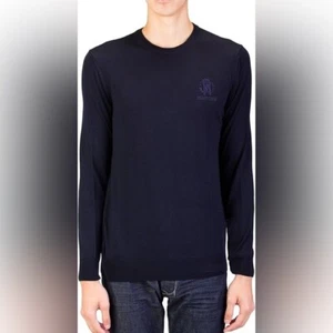 ROBERTO CAVALLI men’s merino wool crew neck pull over blue large euc - Picture 1 of 12