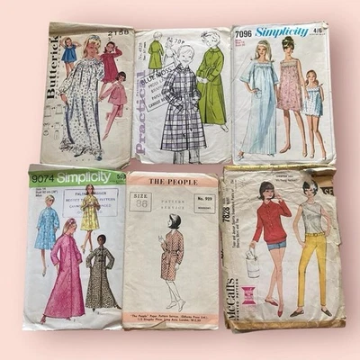 6 x Vintage Sewing Patterns – Nightwear Pyjamas for Women & Children - Image 1 of 4