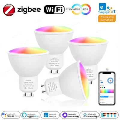 5W GU10 Bulb Smart RGB LED Dimmable Light WiFi/Zigbee Color Changing APP Control - Image 1 of 4