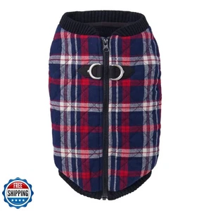 Gooby Fashion Vest Check Dog Jacket - White Check, X-Large - Warm Zip Up Dog  - Picture 1 of 5