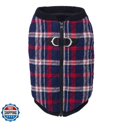 Gooby Fashion Vest Check Dog Jacket - White Check, X-Large - Warm Zip Up Dog  - Image 1 of 4