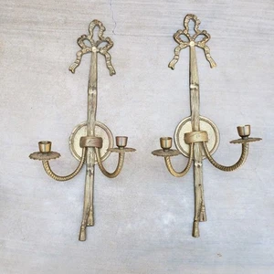 Pair VTG French Bronze or Brass louis XVI style wall Sconces. Large 22" - Picture 1 of 11