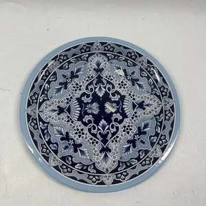 Bandeja para servir vintage Elite azul diseño floral 10" redonda de metal en Inglaterra - Imagen 1 de 11