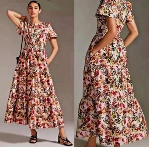 Anthropologie Maeve Somerset Maxikleid zartrosa Blumenmuster Cottagecore Small neu ohne Etikett - Bild 1 von 21