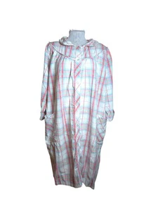 Camisón midi a presión de franela a cuadros blanco y rosa Vermont Country Store talla 2XL - Imagen 1 de 11