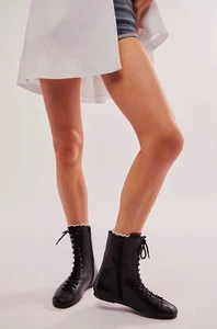 Free People Boxing Day Lace Up Boots Black Leather CATALOG SAMPLE 9 NEW - Picture 1 of 7