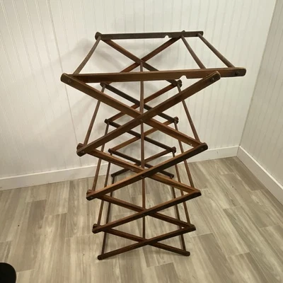 Estante de secado plegable de madera Wells vintage alto de 5 niveles casa de campo primitiva Foto 1 de 4