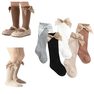 5 Pairs Baby Infant Toddler Girl Cotton Knee High Bow Dress Soft Socks Stockings - Picture 1 of 9