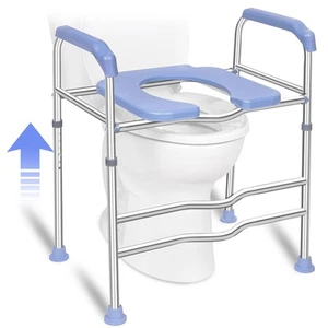 Raised Toilet Seat with Handles and Large Seat, Up to 400lbs Commode Chair fo... - Picture 1 of 7