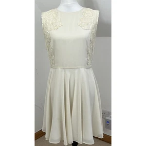 Vestido Patinador Ted Baker Chifón Blanco Crema TED 3 Talla 12 Sin Mangas Lentejuelas Top - Imagen 1 de 14
