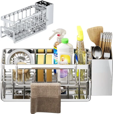 Kitchen Sink Caddy Organizer Sponge Holder Self Drain Dish Soap Sponge Caddy - Image 1 of 4