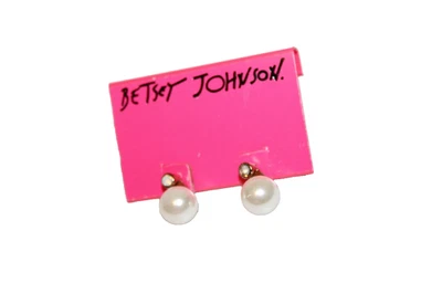 Betsey Johnson Earrings gold tone crystal pearl imitation post ladies - Image 1 of 2