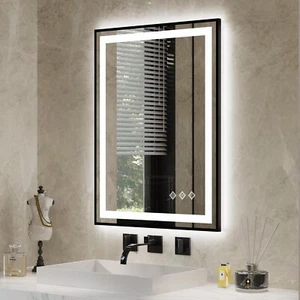 LED Bathroom Mirror, 24x32 Inch Black Framed Gradient Front and Backlit LED Mir - Picture 1 of 7