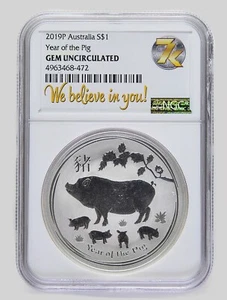 2019 Australia Year of the Pig 1 oz Silver Coin 999 Lunar Series II ~ NGC ~ GEM - Picture 1 of 2