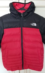 North Face 550 Goose Down Hood Puffer Jacket Kids Boys XS (6) Red Reversible - Picture 1 of 10