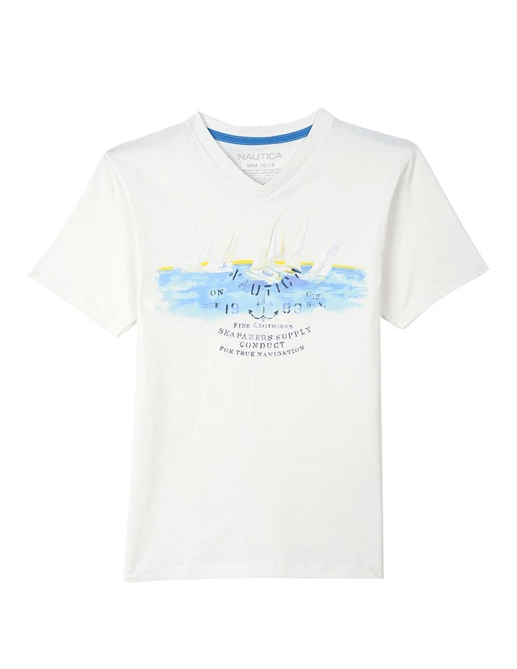 Camiseta para niños Nautica manga corta gráfica cuello en V, crema, 7X Foto 1 de 1