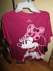 Women/Juniors Disney Minnie Mouse Burgundy Short Sleeve Top Size XXXL 21 NWT - Picture 1 of 5