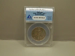 1946 WALKING LIBERTY HALF DOLLAR DOUBLE DIE REVERSE SCRATCHED ANACS AU DETAILS - Picture 1 of 4