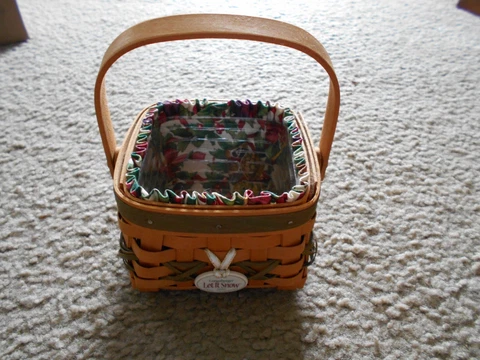 Longaberger 2000 Tree Trimming Let It Snow Basket liner protector tie on combo Cover