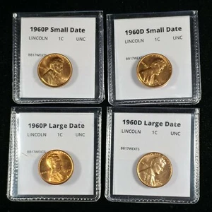 1960 P+D Lincoln Cent Four Coin Small and Large Date Penny Set - BU - Picture 1 of 3