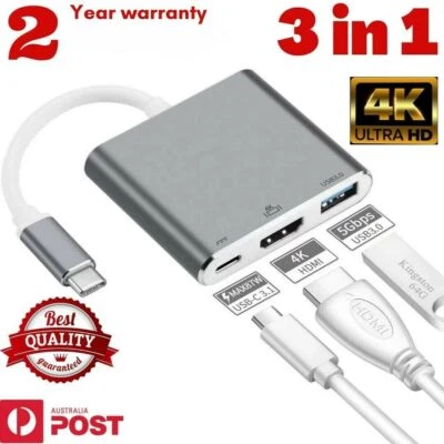 Type C to USB-C HDMI 3.0 Adapter Converter Cable 3 in 1 Hub For MacBook Windows - Image 1 of 4