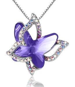 Prezent Motyl Birthstone Naszyjnik kryształowy, odcień srebra z 18”+2&8221; - Zdjęcie 1 z 8