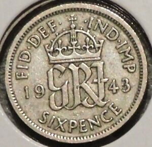 British Silver Sixpence - 1943 - King George VI