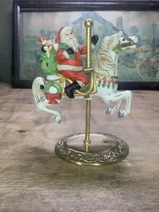 VTG. Santa Claus on Carousel Horse Bisque Figurine on Brass Base by Homco #5117 - Picture 1 of 8