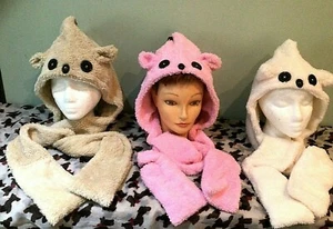 Hooded Scarf Mitts Fleece Popcorn Sherpa Koala Bear Girls Boys 7-12yrs - Picture 1 of 10