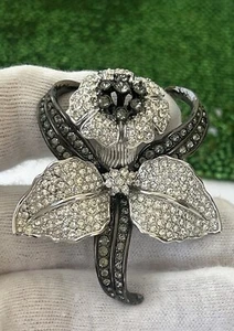 Vtg. Sign Nolan Miller Mythical Black & White Rhinestone Orchid Brooch Mint - Picture 1 of 3