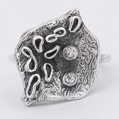 Gr. 60 - Asymmetrischer Vintage Design Silber Ring m. weißem Stein - 70er Jahre - Bild 1 von 4
