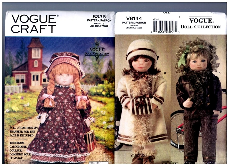 VOGUE 8336 & V8144 PATTERNS Doll Clothes Coat Boots Hat Dress 18" American Girl  - Image 1 of 1