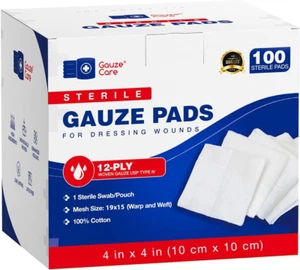 100Pc Large Sterile Gauze Pads 4X4 Sterile for Wounds Bulk - 12Ply Woven Gauze S - Picture 1 of 14