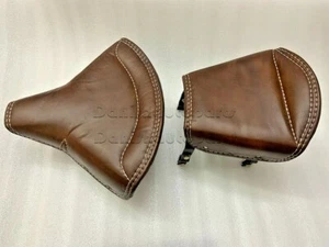 Lycett Brown Leather Front & Rear Seat Fit For  Royal Enfield Ariel Triumph BSA - Picture 1 of 12