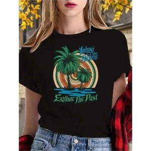 100% Cotton Ladies' Comfortable Palm Tree Pattern T-shirt, Casual Sports - Picture 1 of 13
