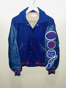 Varsity Jacket Letterman Mens 42 Wool Leather Blue Red 65-66 ALL DISTRICT Patch - Picture 1 of 8