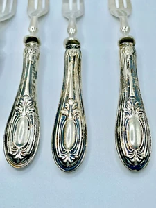 6 Antique 800 Silver Handle Seafood Cocktail 7" Forks Cutlery - Picture 1 of 3