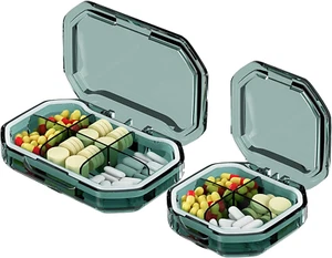 Koomuao Tablettenbox 2 Stück Reise Klein Pillendose 6 Fächer+ 4 Fächer Tragbare  - Bild 1 von 12