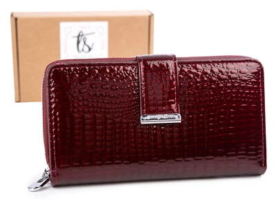 Jennifer Jones Damen Geldbörse Echtleder Portemonnaie Groß RFID-Schutz Burgund